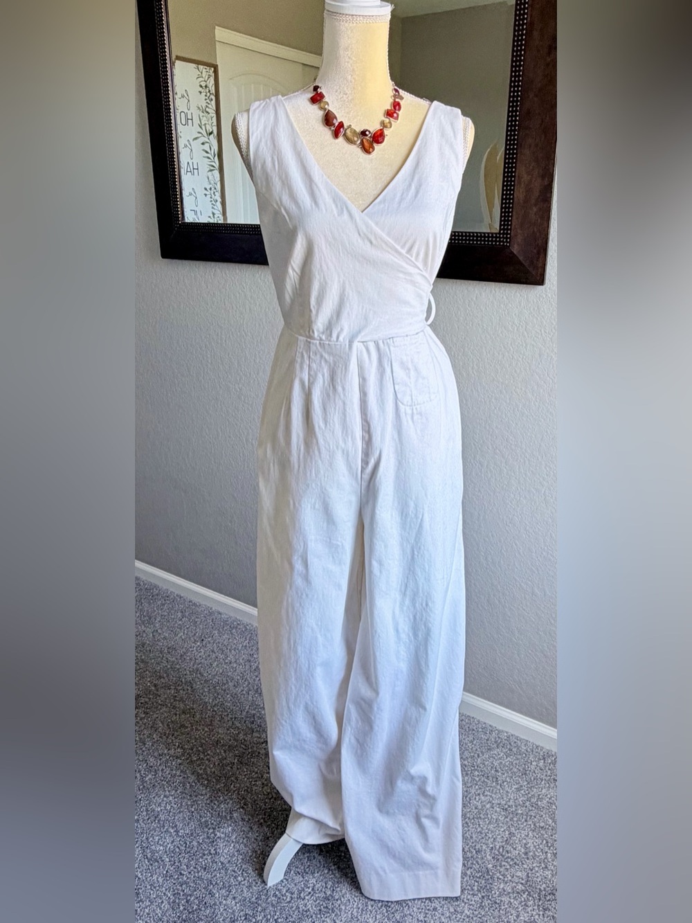 Anthropologie Chino White Wrap V-Neck Wide-Leg Jumpsuit Boho vibes